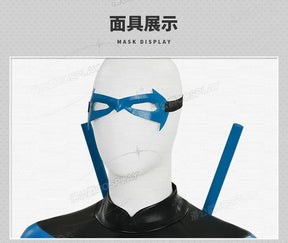 Shusheng-R Nightwing Dick Grayson Cosplay Costume 3D Jumpsuit Catsuit Zentai Man Halloween Party Bodysuit Shoes