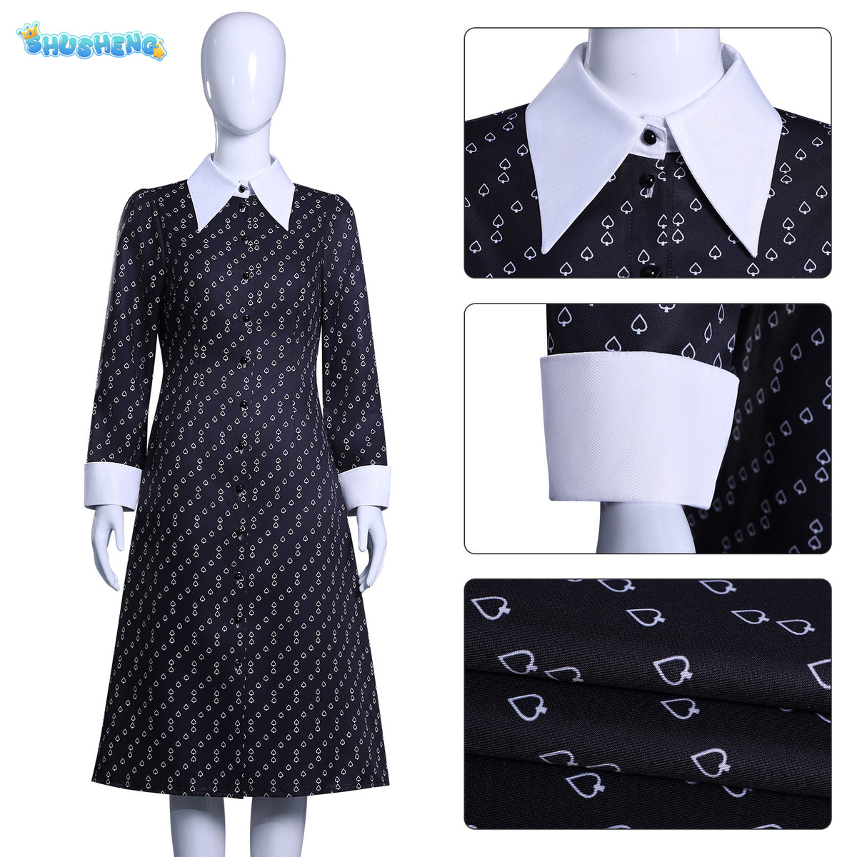 Wednesday Addams Halloween Costume Gothic Costume Wednesday Dress Black Dress White Collar Girls Halloween Costume Dusk Dress