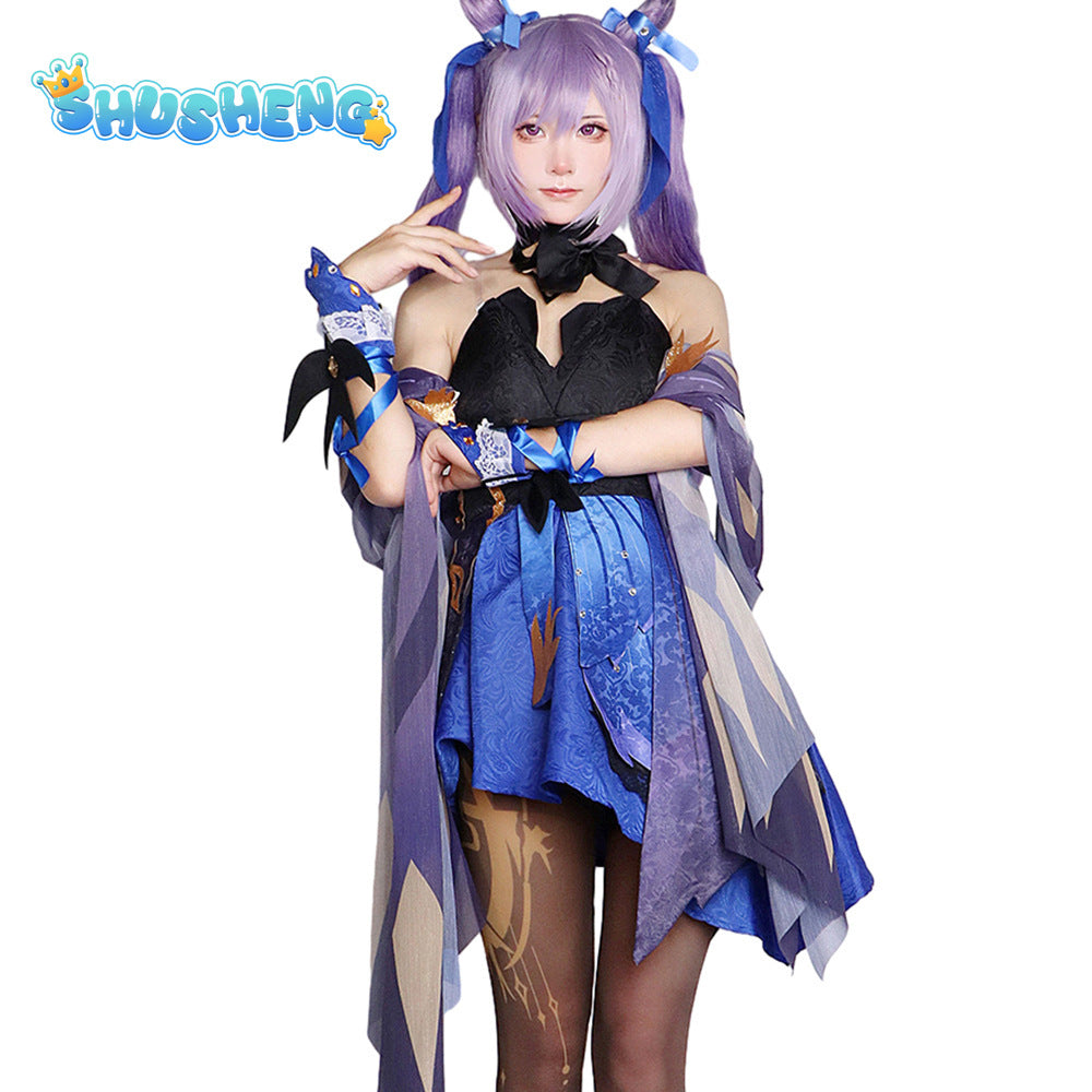 Game Genshin Impact Keqing Cosplay Costume Dress Wig Anime Cosplay Costumes Ke Qing Chinese Style Halloween Costumes for Women