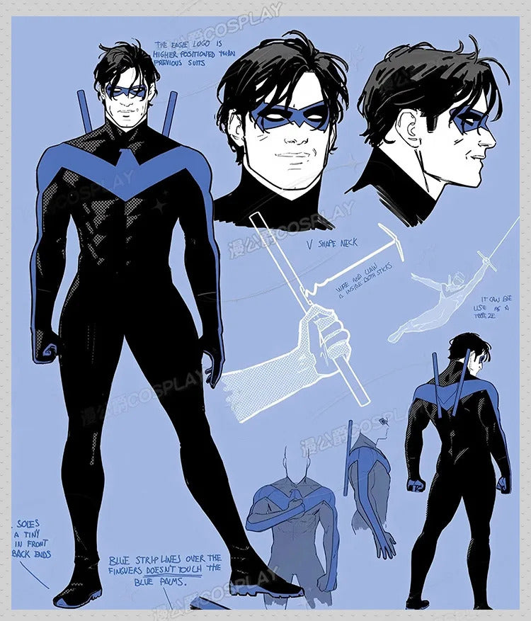 Shusheng-R Nightwing Dick Grayson Cosplay Costume 3D Jumpsuit Catsuit Zentai Man Halloween Party Bodysuit Shoes