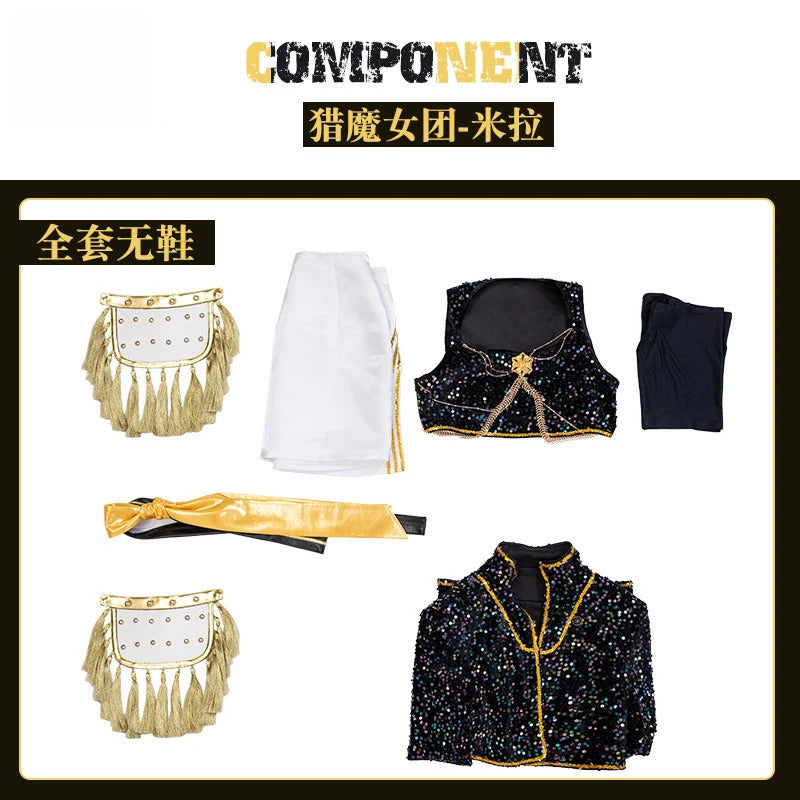 Anime KPop Demon Hunters Mira Cosplay Costume Black Gold Stage Outfit Huntrix Uniform Halloween Party Women Girls Carnival