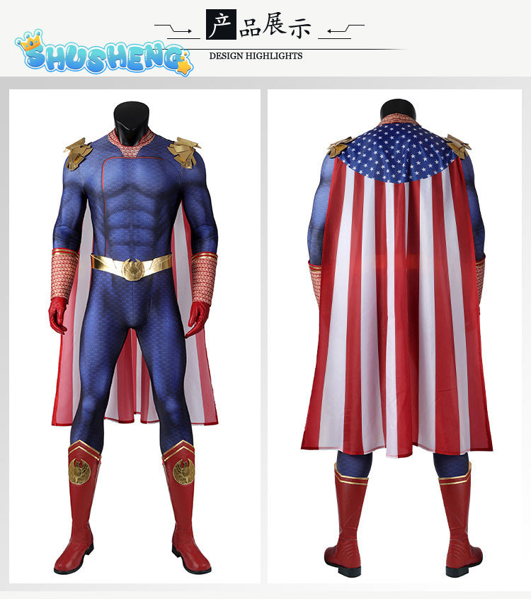 Cospaly The Boys Homelander Superhero Costume Adult Man Halloween Costumes Antony Starr Jumpsuit Cloak Blue Bodysuit new