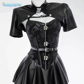 Witcher 3 Wild Hunt Cosplay Yennefer of Vengerberg Costume party Women sexy black leather lace dress jacket gloves socks set