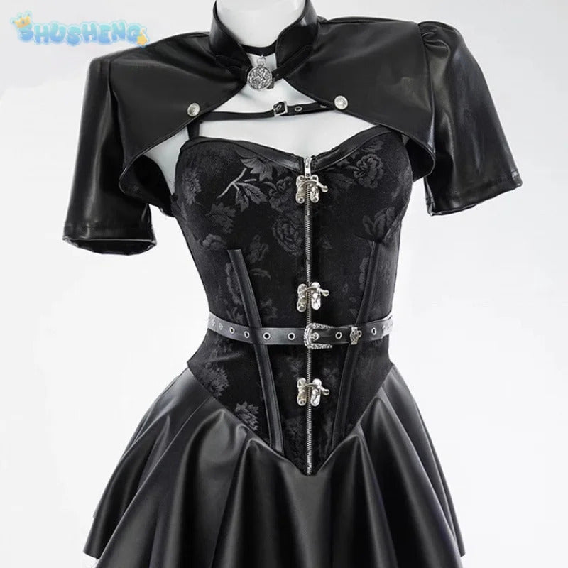 Witcher 3 Wild Hunt Cosplay Yennefer of Vengerberg Costume party Women sexy black leather lace dress jacket gloves socks set