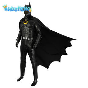 Michael Keaton Superhero Bat Bruce Wayne Cosplay Costume Hero Armor Outfit With Cowl Black Leather Jumpsuit Boots Halloween Suit