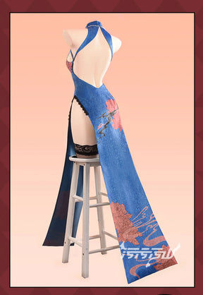 Azur Lane Chien Wu cosplay costume Halloween carnival blue Chinese style qipao Woman sexy dress uniform suit wig set