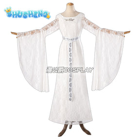 Movie Galadriel Cosplay Costume Women's White Dress Halloween Elf Cosplay Queen Outfit