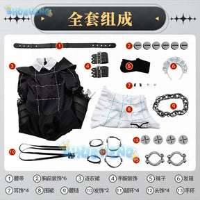 Corin Wickes Cosplay Costume Wig Bag Game Zenless Zone Zero Dress Gothic Maid Skirt Green Double Ponytail Hair Chain Apron Socks