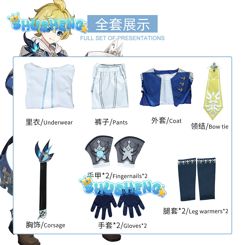 Genshin Impact Mika Game Cosplay Costumes Mika Schmidt Cosplay Uniforms Clothes Suits Blue Outfits Coats Jackets Halloween Party