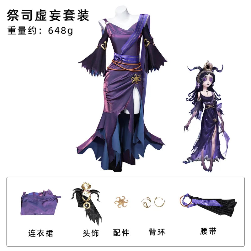 Sotot Fiona Gilman Cosplay Game Identity V Priestess Costume Dress Headgear Set Halloween Party Play Outfit for Woman Shusheng