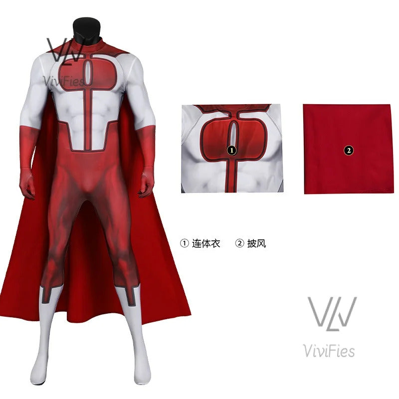 Halloween invincible cosplay jumpsuits Omni man costume superhero Nolan Grayson Zentai printing bodysuit with Cape