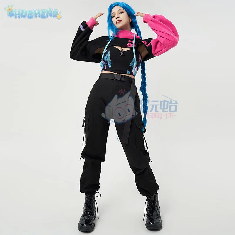 Jinx LOL Cosplay Arcane:League of Legends Costume Fashion warm hoodie pants accessory set party carnival men women casual outfit