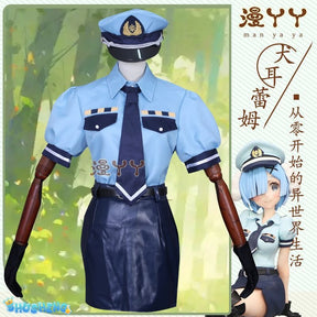 Anime Re:Life In A Different World From Zero Rem Cosplay Costume Wig Sexy Lady Police Officer Hat Uniform for Halloween Party