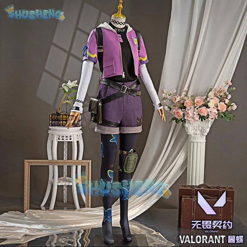 Clove Cosplay costume Game Valorant Cosplay【S-2XL 】 Shusheng Valorant Clove Cosplay Backpack Women Costume VALORANT Plus Size