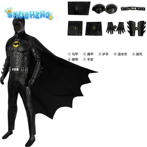 Michael Keaton Superhero Bat Bruce Wayne Cosplay Costume Hero Armor Outfit With Cowl Black Leather Jumpsuit Boots Halloween Suit