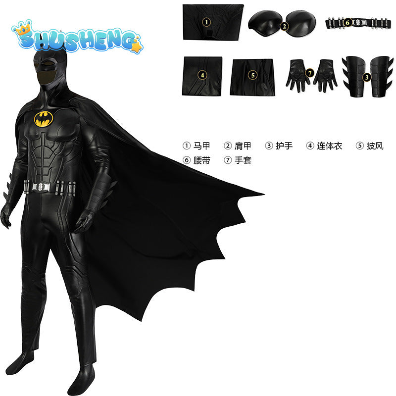 Michael Keaton Superhero Bat Bruce Wayne Cosplay Costume Hero Armor Outfit With Cowl Black Leather Jumpsuit Boots Halloween Suit