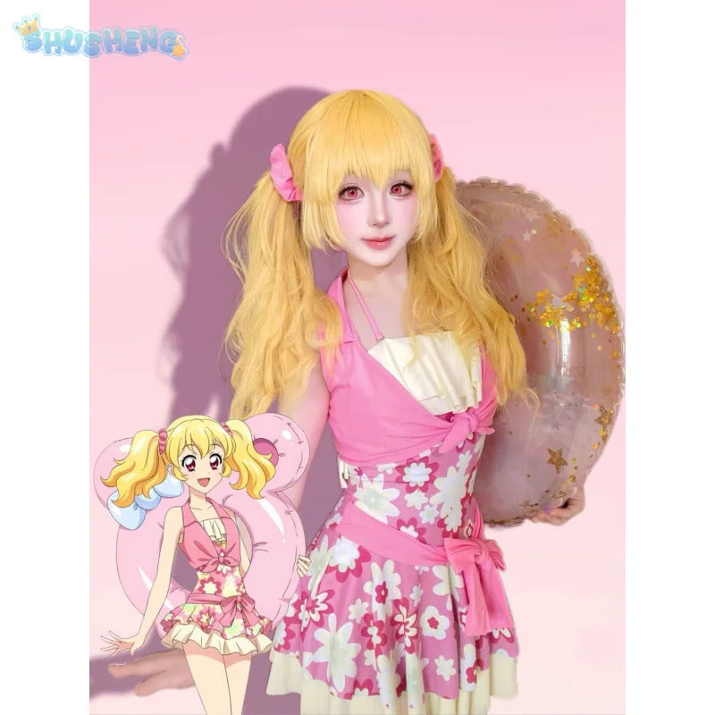 Anime Hoshimiya Ichigo Aikatsu！Cospaly Costume Halloween pink sweet dress vest belt prop set beach women New swimsuit uniform
