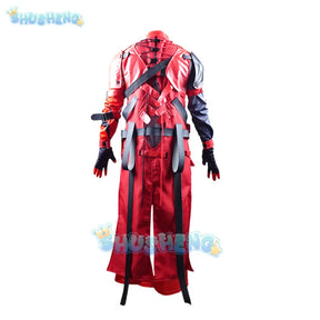 In stock Wuthering Waves Scar Cosplay Costume Wig Men Red Uniform Earrings Electro Congenital Resonator Cortex Halloween Party