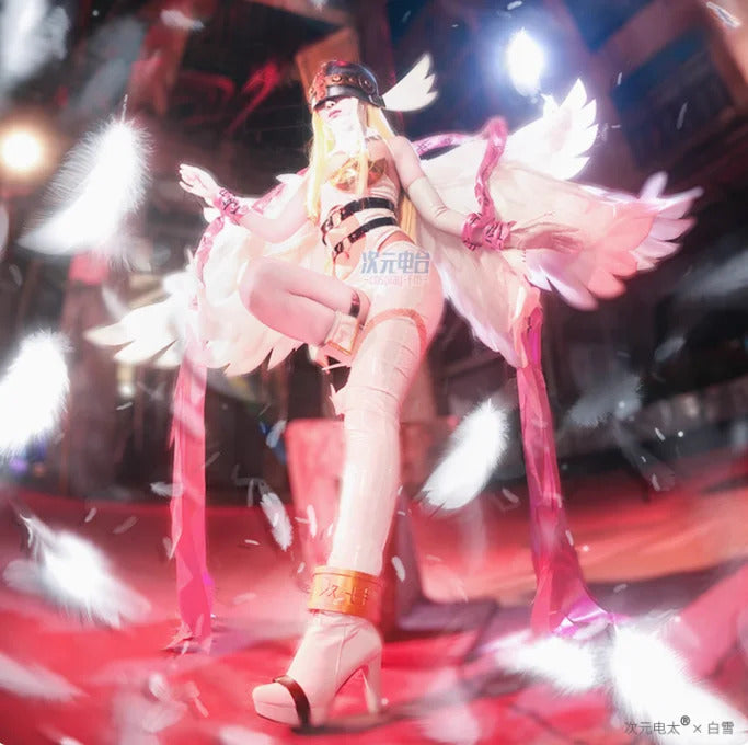 Digimon Adventure New World Cosplay Angewomon Costume Halloween party sexy leather jumpsuit wing prop hat set Woman uniform