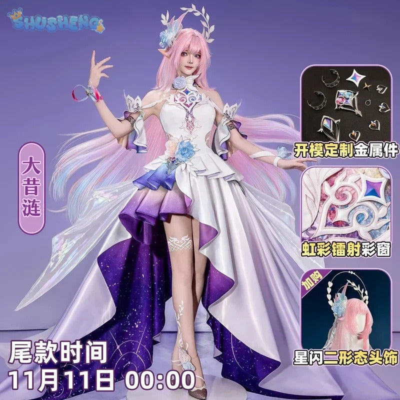 Shusheng-R Honkai: Star Rail Cyrene Women Elegant Dress Uniform Cosplay Costume Headwear props Halloween Party Role Play Outfit
