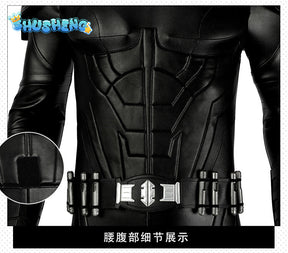 Michael Keaton Superhero Bat Bruce Wayne Cosplay Costume Hero Armor Outfit With Cowl Black Leather Jumpsuit Boots Halloween Suit