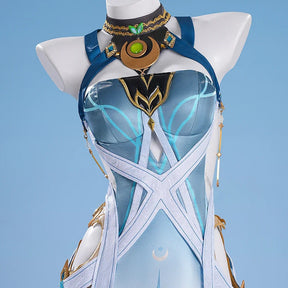 Genshin Impact Lauma Cosplay Costume Dress Uniform Headwear Earrings Frostmoon Scions Halloween Party for Women Girls