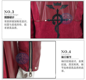 Anime Edward Elric Fullmetal Alchemist Cosplay Costume Wig Red PU Hooded Windbreaker Coat Combats Man Carnival Party Suit