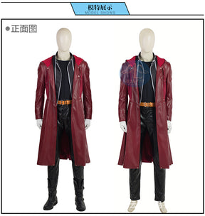 Anime Edward Elric Fullmetal Alchemist Cosplay Costume Wig Red PU Hooded Windbreaker Coat Combats Man Carnival Party Suit