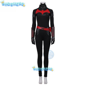 Female Bat Cosplay Costumes Kate Kane Roleplay Jumpsuit Superhero Black Leather Bodysuit Cloak Halloween Outfits