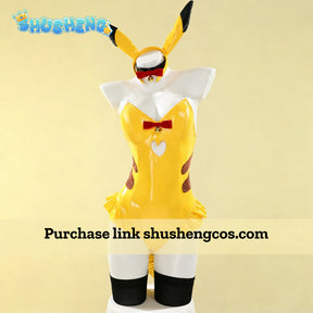 Cosplay Series: Pokemon- Pikachu doujin cute bunny girl Cosplay sexy PU bodycon dress Costume full set Shushengcos S-XL