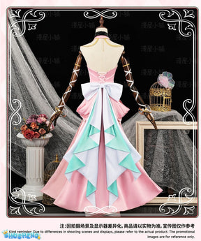 Miccostumes Women's Halloween C.C. Cosplay Costume Pink Dress Set with Head Flower Socks