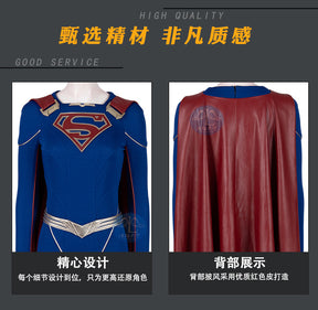 Superhero Cosplay Blue Bodysuit SuperWomen Zentai Costumes Womloak SuperGirl Cos Jumpsuit Rompers Aldult Outfits Role Play