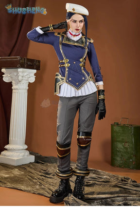 Caitlyn·Kiramman LOL Cosplay Arcane Season 2 costume Hat Shoulder Armor Gloves Leg Bag Set Party Carnival Handsome Woman Uniform