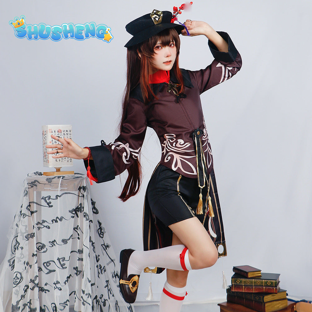 Game Genshin Impact Hutao Cosplay Costume Uniform Wig Cosplay Anime Game Hu Tao Chinese Style Halloween Costumes For Women Anime