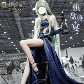 C.C. CODE GEASS Lelouch of the Rebellion Cosplay Chessboard Banquet costume Women's Halloween sexy long dress prop necklace set