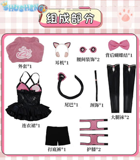 Game Lucky Chloe Cosplay Costume Headphone Tail Roleplay Fantasia Pink Outfits Halloween Carnival Party Clothes For Woman Girls