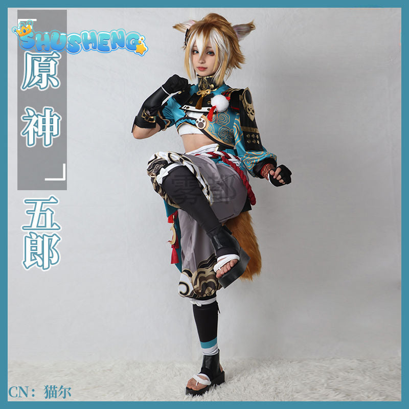 Game Genshin Impact Gorou Cosplay Costume Blue Fox Costumes Halloween Pants Ears Party Cloth