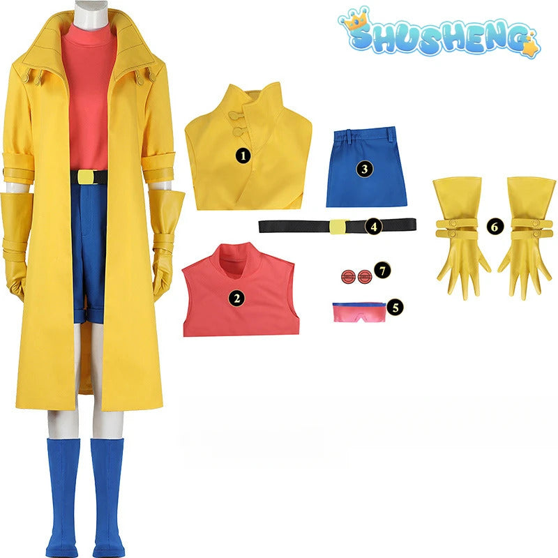 Super Villain Fantasia X 97 Cosplay Jubilee Cosplay Costume Disguise For Girls Women Adult Coat PantsHalloween Carnival Suit