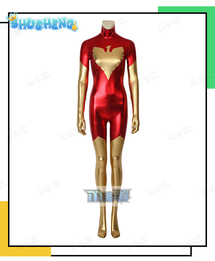 New X-men red dark Phoenix Costume Shiny metallic full body Superhero Jean Grey Costume halloween Cosplay Costume free shipping