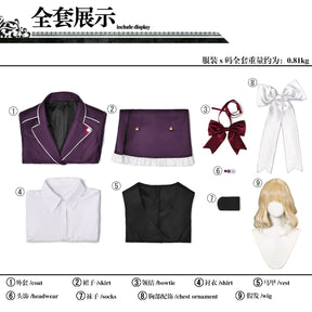 Game Diabolik Lovers Komori Yui Cosplay Costume Wig Fashion Purple Suit Uniform Dress Set for Women Halloween Party Role Play