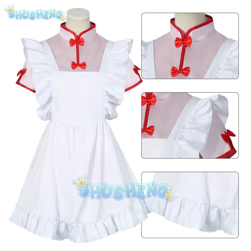 Anime Ranma 1/2 Shampoo Cosplay Costume Wig Dress Maid Uniform Cheongsam Headwear Ranma Saotome Halloween Party Women Girls Prop