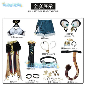 Genshin Impact Xilonen Cosplay Costume Game Uniform Headwear Tail Necklace Natlan Halloween Party for Women Props Shusheng