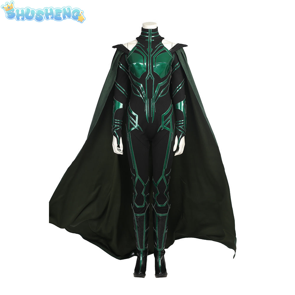 Hela Cosplay Costume Thor 3 Ragnarok Supervillain Hela Cosplay Jumpsuit Bodysuit Cloak Suit Halloween Costumes for Aldult Women