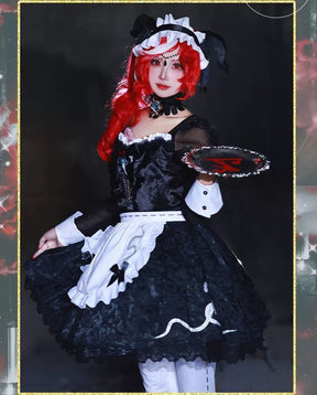 Fiona Gilman Priestess Cosplay Game Identity V Women Costume Black Dress Priestess Crismon Cosplay Wig