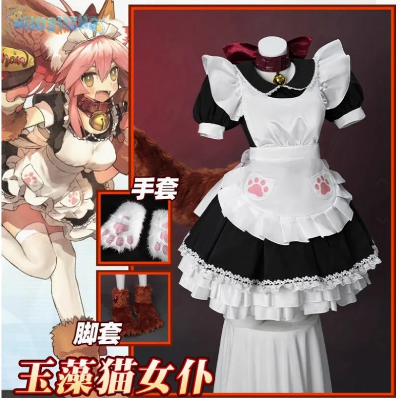New Tamamo Cat Fate/Grand Order Cosplay FGO Costume Woman Man Halloween maid dress ear foot glove tail full set Lolita uniform