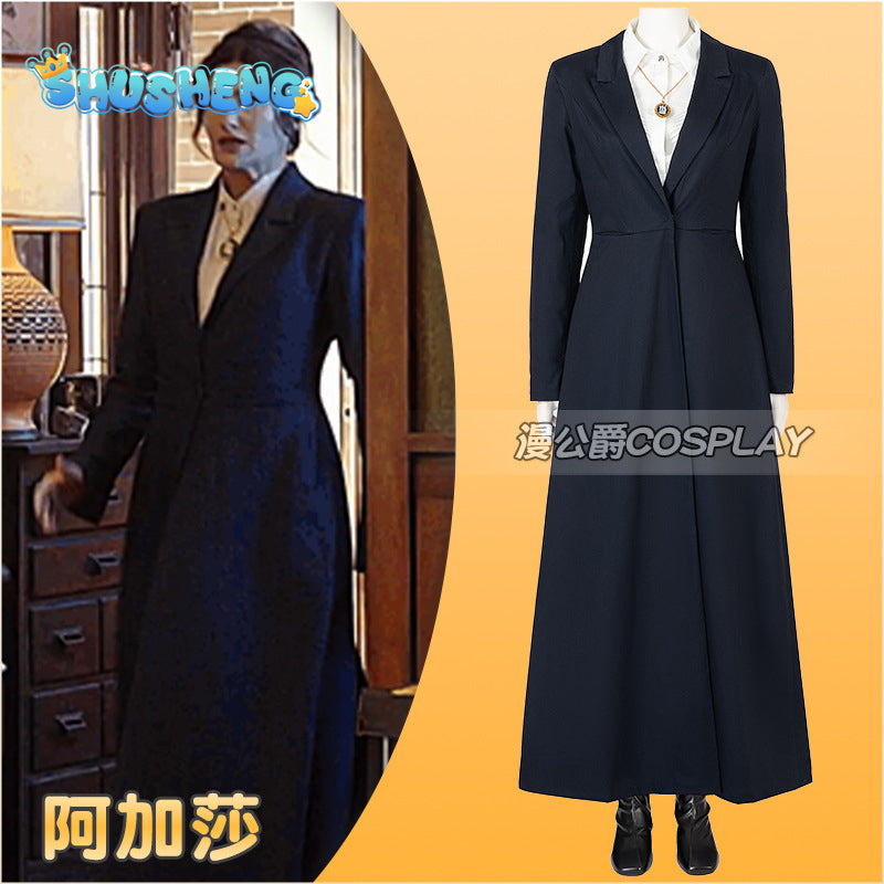 Harkness Cosplay Fantasia Black Trench Coat Suit Movie Agatha Costume Women Female Fantasy Disguise Outfits Halloween Carnival