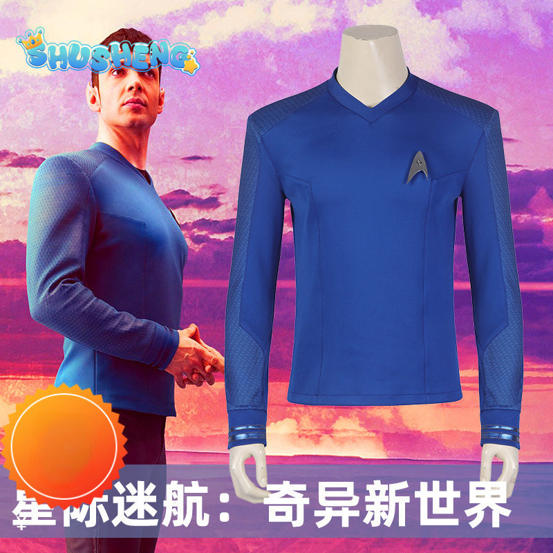 Movie Strange New Worlds Spock Pike Cosplay Costume Outfit Uniform Badge Adult Men Halloween Carnival Suit