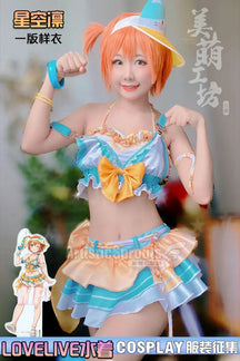 Anime LoveLive! Rin Hoshizora Cosplay Costume Women Halloween Party Sweet Top Skirt Headwear Set Summer Vacation Beach swimwear