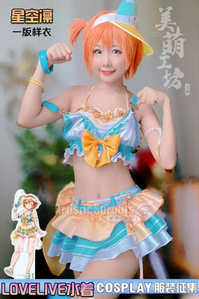Anime LoveLive! Rin Hoshizora Cosplay Costume Women Halloween Party Sweet Top Skirt Headwear Set Summer Vacation Beach swimwear