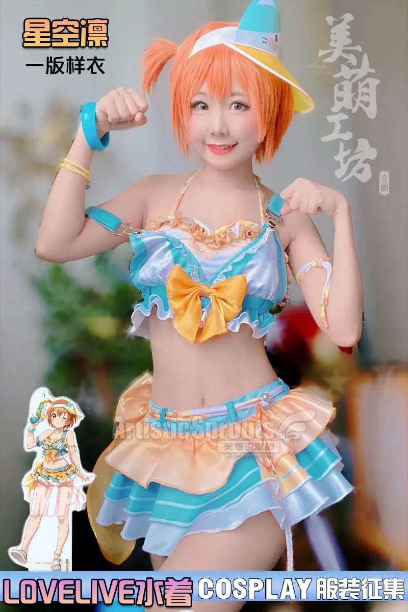 Anime LoveLive! Rin Hoshizora Cosplay Costume Women Halloween Party Sweet Top Skirt Headwear Set Summer Vacation Beach swimwear